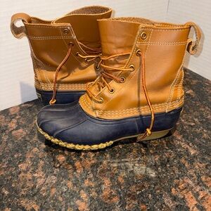 L.L. Bean women’s Tan and Navy Boots the bean boot